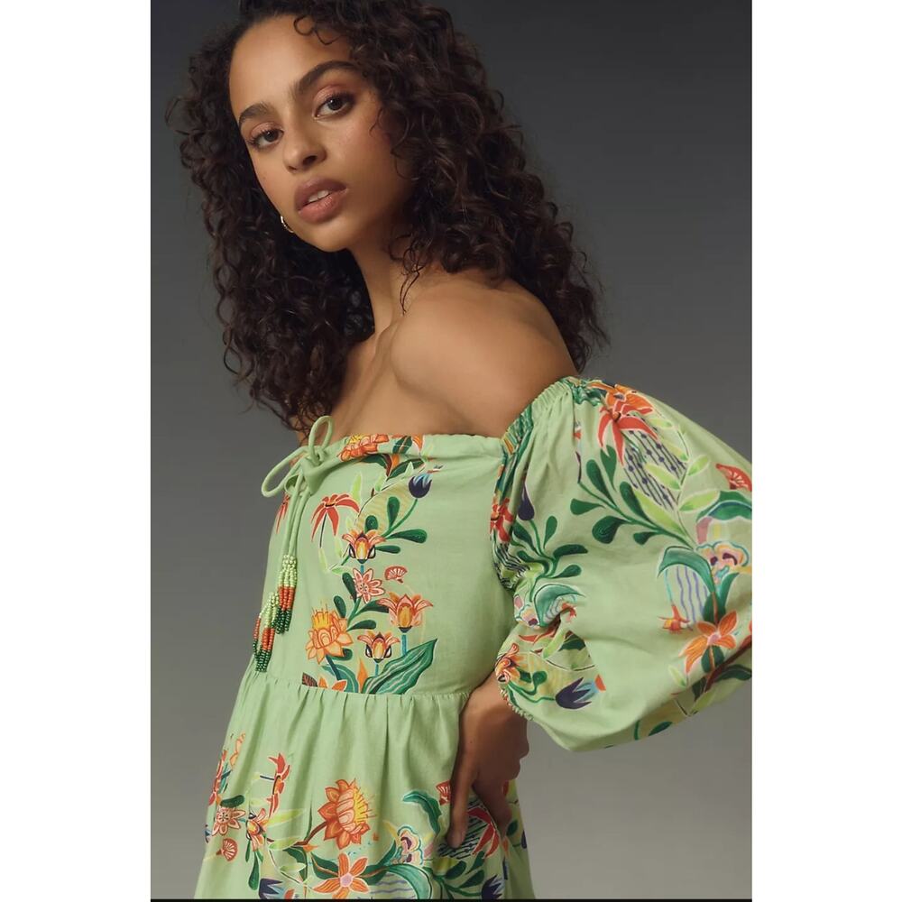 NWT Farm Rio x Anthropologie Off-The-Shoulder Tiered Floral Midi Dress $238 XSP - Picture 2 of 3